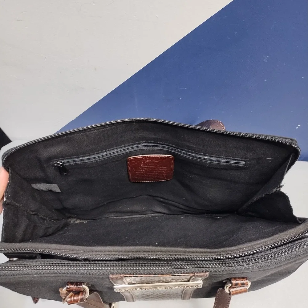 Brighton One World Satchel Briefcase Womens Black Brown Croc-Embossed Classic